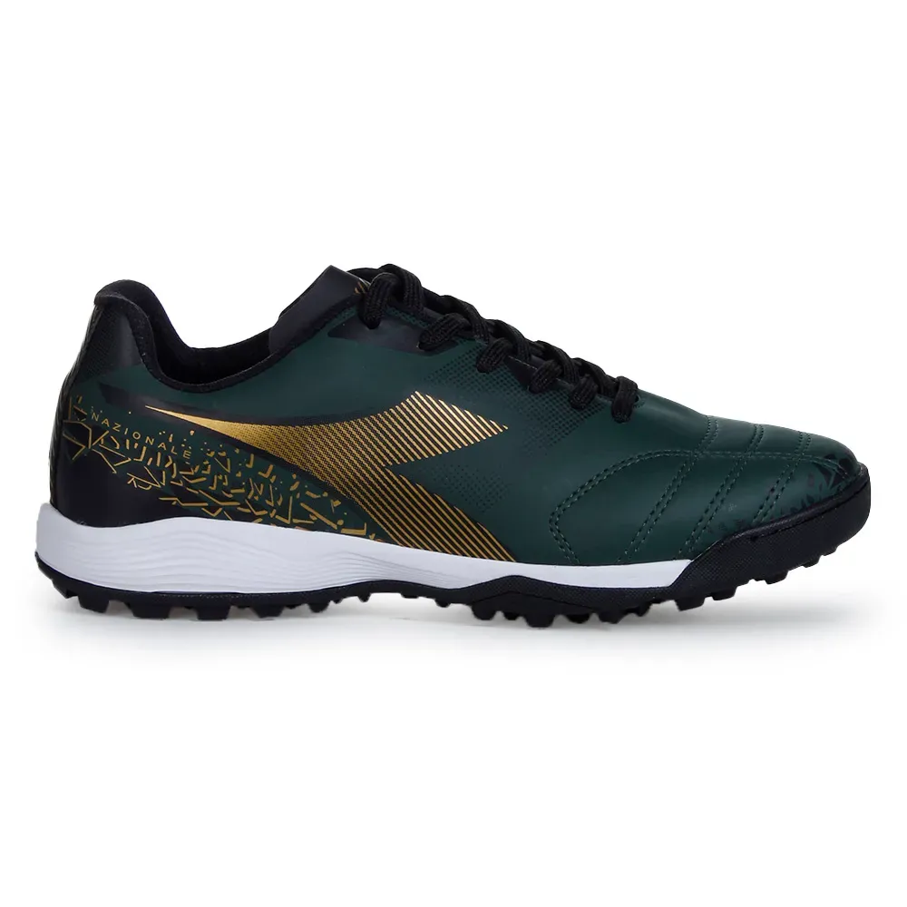 Tênis society Diadora Nazionale Elite masculino verde com logo dourado, vista lateral